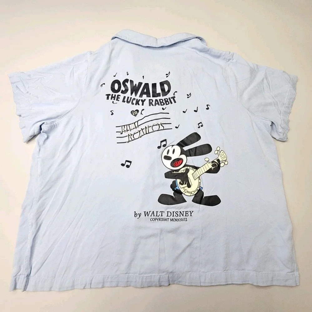 Disney Oswald The Lucky Rabbit Pajama Shirt 2X Blue Button Down Unisex